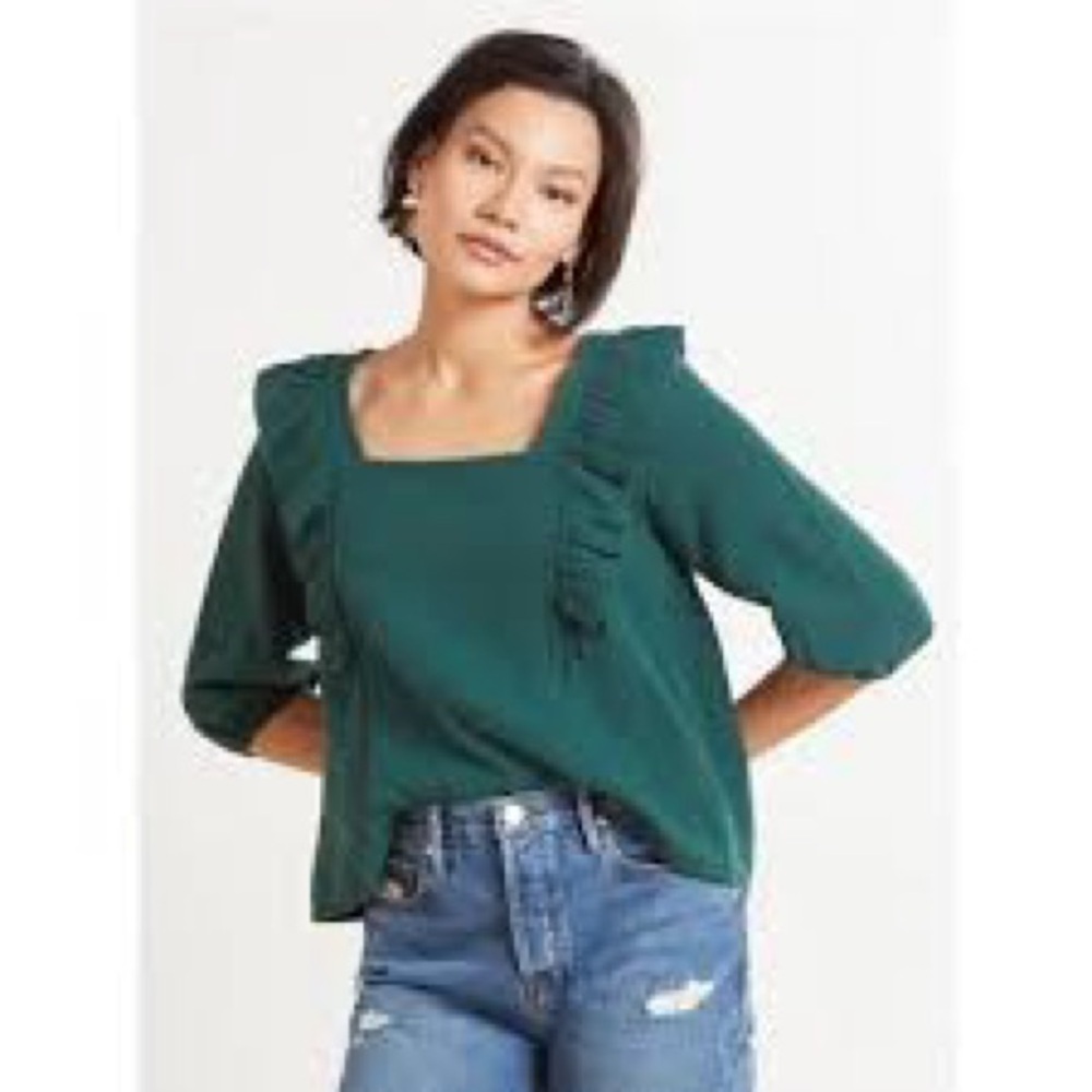 Francine ruffle gauze top 100% cotton green women’s size small‎